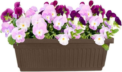 The HC Companies 18 Inch Venetian Rectangular Window Planter Box - Lightweight Plastic Indoor Outdoor Plant Pot with Drainage for Windowsill, Herbs, Flowers, Chocolate (Pack of 2)
