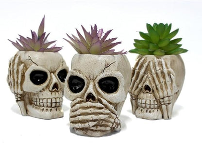 YYW Skull Planter Pot Set of 3 Succulents Pot Halloween Skeleton Sculpture Decor Resin Flowerpot for Home Office Desk Decorations