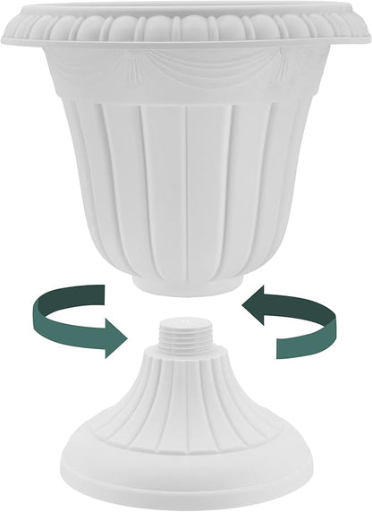 Arcadia Garden Products PL10WW Classic Traditional Plastic Urn Planter, 15" x 13", Whitewash