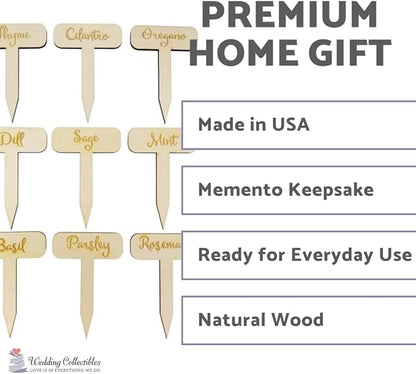 Herb Garden Markers - Set of 9 - Rustic Gardener Gift - Made in The USA - Birchwood - 2.75" x 4” - Indoor Potted Plant Engraved Stakes - Garden Signs