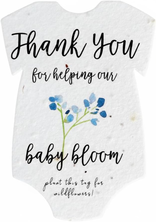 Onesie Seed Paper – 15 Blue Shower Favors for Guests with Wildflower Seeds, Writable & Plantable, Shower Favor Gifts for Guest