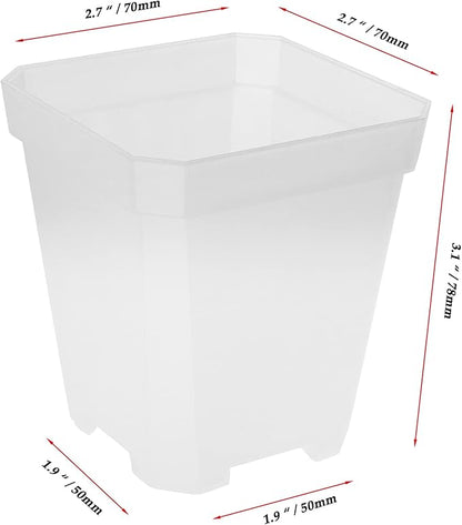JOIKIT 120 Pack 3 Inch Clear Square Nursery Pot, Plastic Square Plant Pot with Drainage Hole, Transplant Seedling Nursery Planter for Indoor, Outdoor, Garden, Office, Balcony