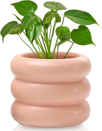 6.5 Inch Modern Plant Pot Pink Ceramic Glaze Succulent Planters for Indoor Unique Pots, Planter with Drainage Holes Small Cute Bubble Porcelain for Herb Snake Plants