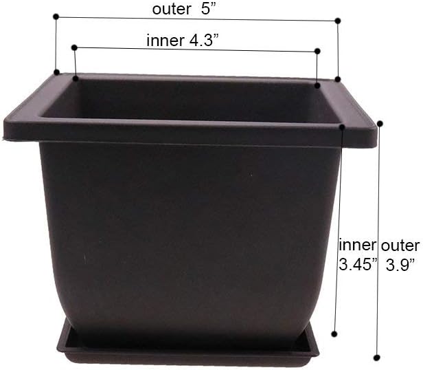 MUZHI 6PCS/Pack Retro Style Deep Square Small Bonsai Training Pots with Tray, Mini Plastic Mocha Garden Flower Pot 5"