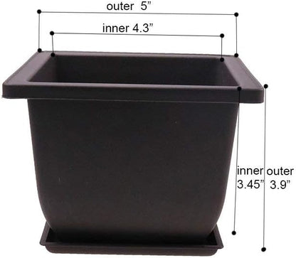 MUZHI 6PCS/Pack Retro Style Deep Square Small Bonsai Training Pots with Tray, Mini Plastic Mocha Garden Flower Pot 5"