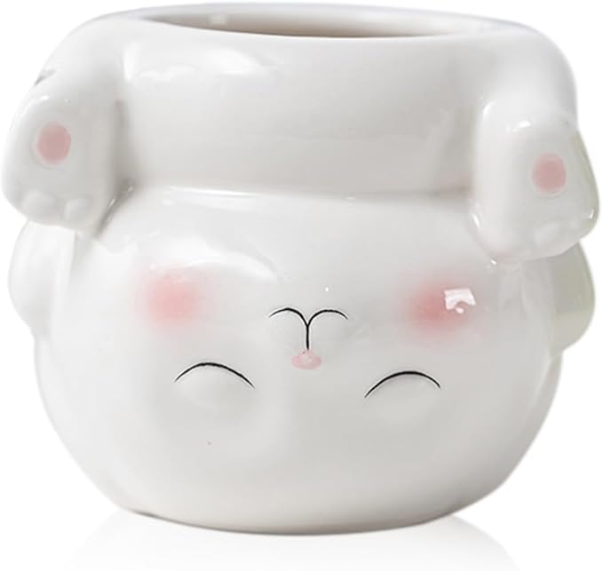 DIYOMR Cute Animal Planter Upside Down Ceramic Cartoon Succulent Pot Animals Shaped Small Flowerpot for Kid's Room Decoration Desktop Planting Ideas Creative Pen Holder - Plants Not Included (Bunny)