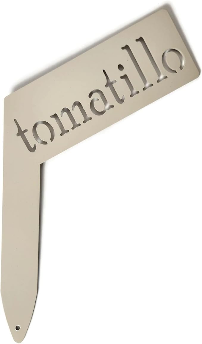 Planter Size Small Metal Garden Plant Vegetable Flower or Herb Markers 13.5 Inches Tall (tomatillo, Cream)