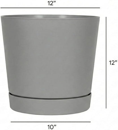 Root & Vessel Majestic Full Depth Round Cylinder Pot, Glossy Gray, 12-Inch (10120)