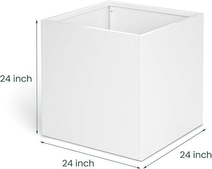 White Steel Planter Square Outdoor Planters Galvanized Steel Planter Box 24 Inch Indoor Metal Large Planters Cube Heavy Duty Flower Pot Modern Commercial Residential for Trees Patio Yard Garden