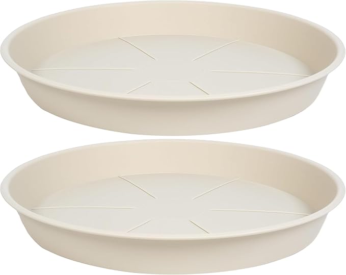 2 Pack of Plant Saucer 14 inch, Large Heavy Duty Plastic Saucers Round, Plant Drip Trays for Indoors Outdoor, Plant Water Tray for Planters, Beige