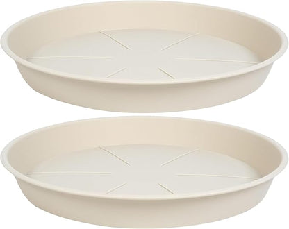 2 Pack of Plant Saucer 14 inch, Large Heavy Duty Plastic Saucers Round, Plant Drip Trays for Indoors Outdoor, Plant Water Tray for Planters, Beige