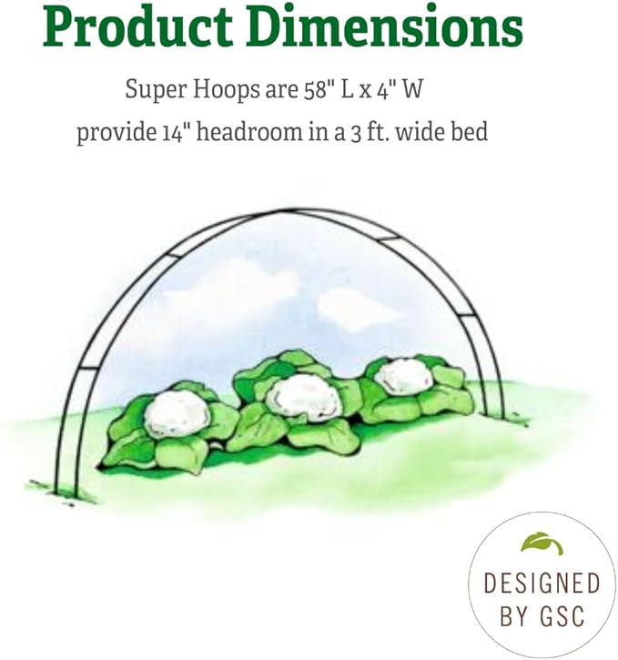 Gardener's Supply Company Garden Hoops Grow Tunnel Support | Greenhouse Arch Frame for Raised Bed Plants & Vegetable Planter Box | 58" L x 4" W (Set of 6)