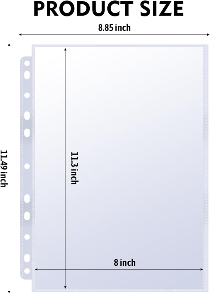 100 Pack 8x10 Photo Sleeves for 3 Ring Binder - Holds 200 Photos, Archival Safe, Acid-Free, Clear Plastic Page Protectors for Photo Albums, Postcards, Pictures