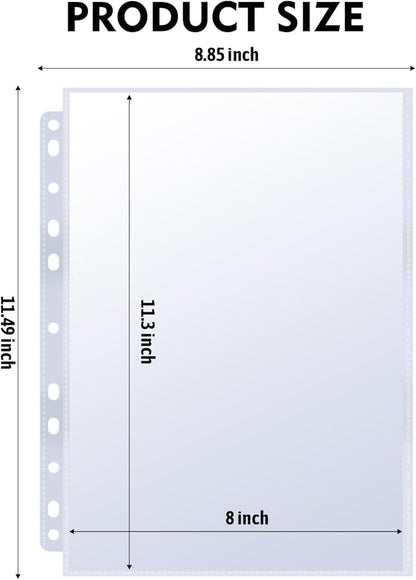 100 Pack 8x10 Photo Sleeves for 3 Ring Binder - Holds 200 Photos, Archival Safe, Acid-Free, Clear Plastic Page Protectors for Photo Albums, Postcards, Pictures