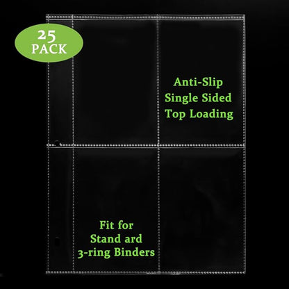 Baskiss 4 Pocket Seed Storage Sleeves 25 Pack Garden Seed Organizer Pages, 100 Pockets 3.58" x 5.27", 240 Microns Thick Heavy-Duty Sheet Protector for Seeds, Photos, Cards, Fits Standard 3 Ring Binder