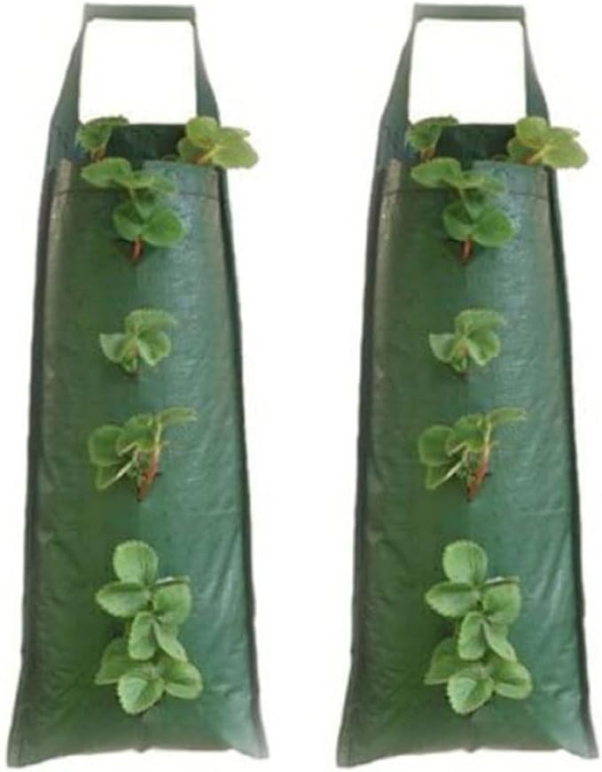 Ulalaza 4 Hole Grow Bags, Heavy Duty Thickened Nonwoven Fabric Pots for Flowers Fruits and Vegetables Green