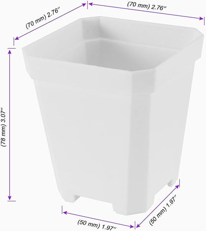 JOIKIT 120 Pack 3 Inch White Square Nursery Pot, Plastic Square Plant Pot with Drainage Hole, Seedling Nursery Transplant Planter for Indoor, Outdoor, Garden, Office, Balcony