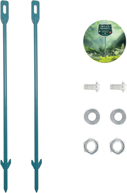 Pack of 2 Metal Yard Sign Stakes, Length 16.5 Inches Thickness 0.3 Inches for Ground Yard Lawn, Rust, Wind & Dust Resistant Sturdy Metal Stake, Not Easy to Shake, Color Available (Green)