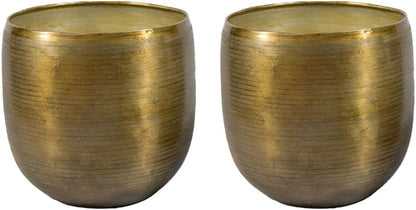 Serene Spaces Living Brass-Toned Aluminum Cachepot Planters, Handcrafted in India, Elegant Wedding, Home & Office Decor, Vintage Planter for Indoor Plants, Flowers, Table Centerpieces, Large, Set of 2
