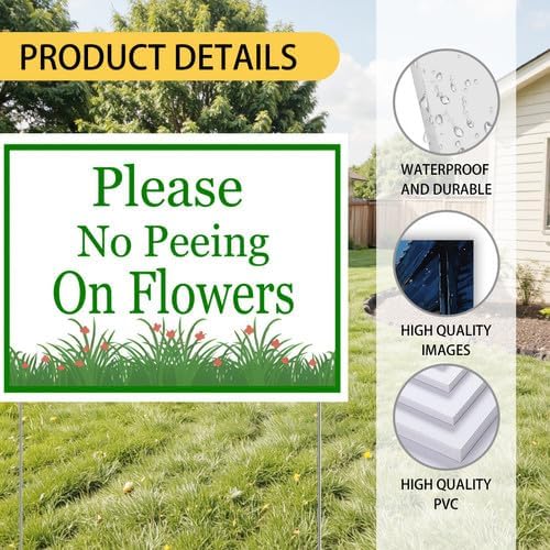 Please No Peeing On Flowers Yard Sign With Stake Stand Plastic Signage Double Sided Sign Funny Garden Decor 9 x 12 Inches Sturdy Rust Free Weatherproof Outdoor Use