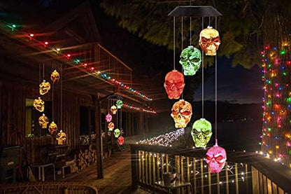 Skull Solar Wind Chimes Lights for Outside Gifts for Grandma Mom Skull Decorations Color Changing Decor LED Windchimes, Skull Gift for Birthdays, Theme Parties, Haunted House Party