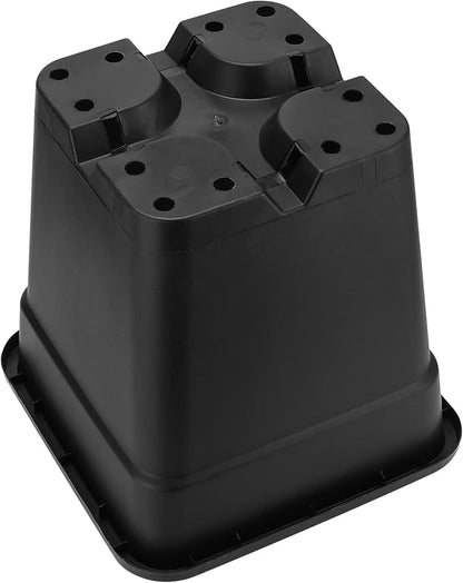 MOUYAT 5 Pack 5 Gallon Large Square Nursery Pots with Saucers, 12 x 12 Inch Black Plastic Plant Nursery Pots Garden Planter for Planting Flowers