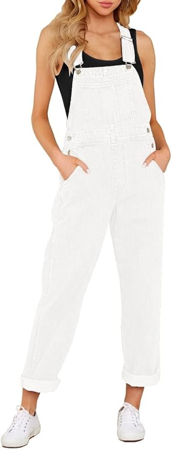 Vetinee Womens Classic Adjustable Straps Pockets Denim Bib Overalls Jeans Pants