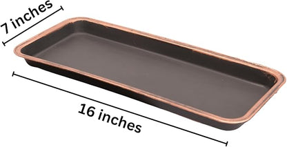 16" Decorative Rectangular Tray/Saucer (2 Pack) Fancy Trim Rustic/French Country Look, Planter Base for Indoor/Outdoor Decor Use. Long Lasting, Reusable Light Weight (16 inches, Copper)