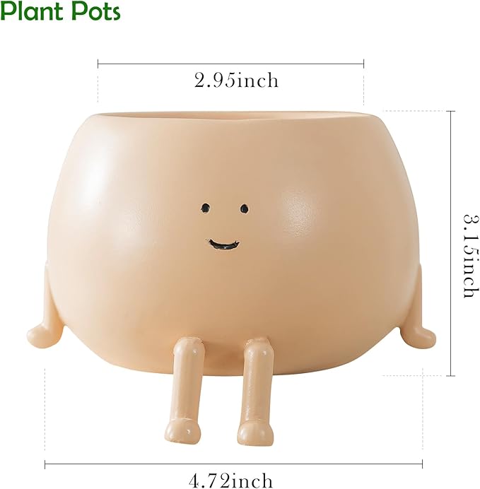 Face Plant Pots, Succulent Pots, 4.7 Inch Head Planters for Indoor, Cute Resin Flower Pot with Drainage Hole, Unique Cactus Planter, Small Planter Pot for Mini Plants (1 Pack)