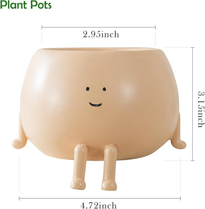 Face Plant Pots, Succulent Pots, 4.7 Inch Head Planters for Indoor, Cute Resin Flower Pot with Drainage Hole, Unique Cactus Planter, Small Planter Pot for Mini Plants (1 Pack)