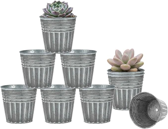 vensovo 3 Inch Metal Rustic Flower Pots - 9 Pcs Small Galvanized Planters with Drainage Hole and Rubber Plug, Rustproof Tin Bucket Plant Pot Indoor Farmhouse Vintage Style for Decor, Silver