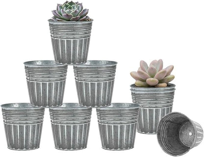 vensovo 3 Inch Metal Rustic Flower Pots - 9 Pcs Small Galvanized Planters with Drainage Hole and Rubber Plug, Rustproof Tin Bucket Plant Pot Indoor Farmhouse Vintage Style for Decor, Silver