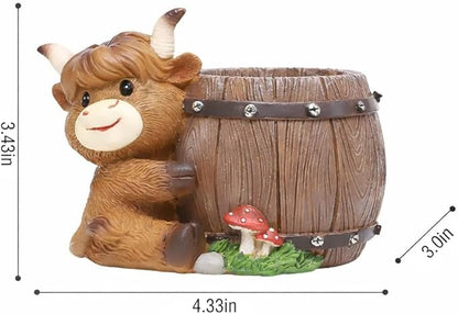 Highland Cow Succulent Planter with Drainage Hole & Plug, Mini Resin Cow Flower Pot for Indoor Outdoor Plants, Cute Animal Planter for Home & Garden Decor (D)