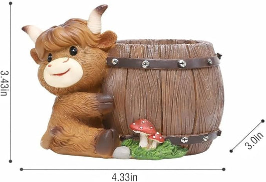 Highland Cow Succulent Planter with Drainage Hole & Plug, Mini Resin Cow Flower Pot for Indoor Outdoor Plants, Cute Animal Planter for Home & Garden Decor (D)