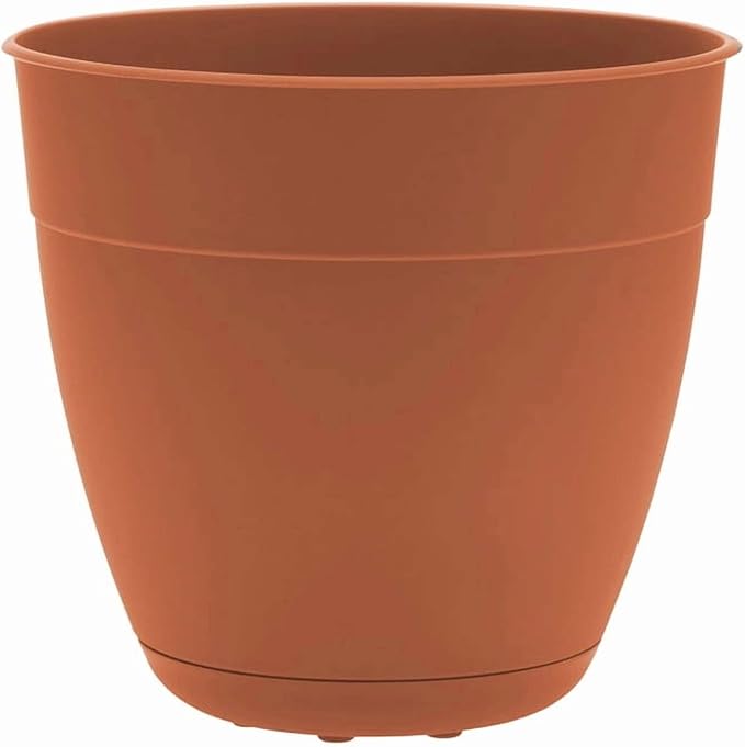 Bloem Dayton 12" Terra Cotta Recyled Plastic Planter Pot with Drainage Holes and Removable Saucer for Indoor and Outdoor Gardening