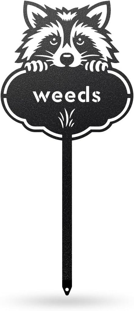 RealSteel Rocky The Raccoon Plant Markers – Cute Metal Garden Labels for Herbs & Vegetables | Outdoor Steel Plant Stakes for Garden, Greenhouse & Raised Beds | Gardening Gift | USA (WEEDS-B-6X13)