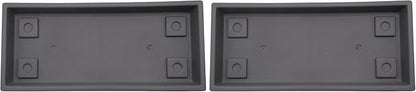The HC Companies 29.5 Inch Venetian Rectangular Plant Saucer - Indoor Outdoor Plastic Plant Trays for Pots - 29.5"x7.5"x1.3" Warm Gray (Pack of 2)