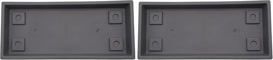 The HC Companies 29.5 Inch Venetian Rectangular Plant Saucer - Indoor Outdoor Plastic Plant Trays for Pots - 29.5"x7.5"x1.3" Warm Gray (Pack of 2)