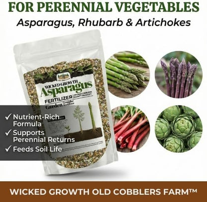 Old Cobblers Farm™ Wicked Growth Asparagus Fertilizer – Balanced Formula for Healthy Spears & Strong Root Growth – Supports Early Season Growth (5 lbs | 10 lbs | 15 lbs | 20 lbs) (5 lbs)