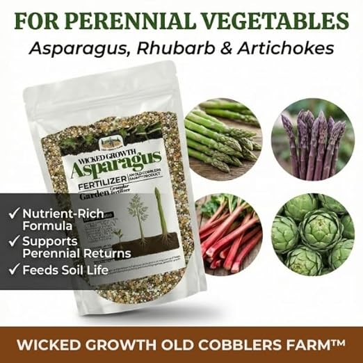 Old Cobblers Farm™ Wicked Growth Asparagus Fertilizer – Balanced Formula for Healthy Spears & Strong Root Growth – Supports Early Season Growth (5 lbs | 10 lbs | 15 lbs | 20 lbs) (10 lb)