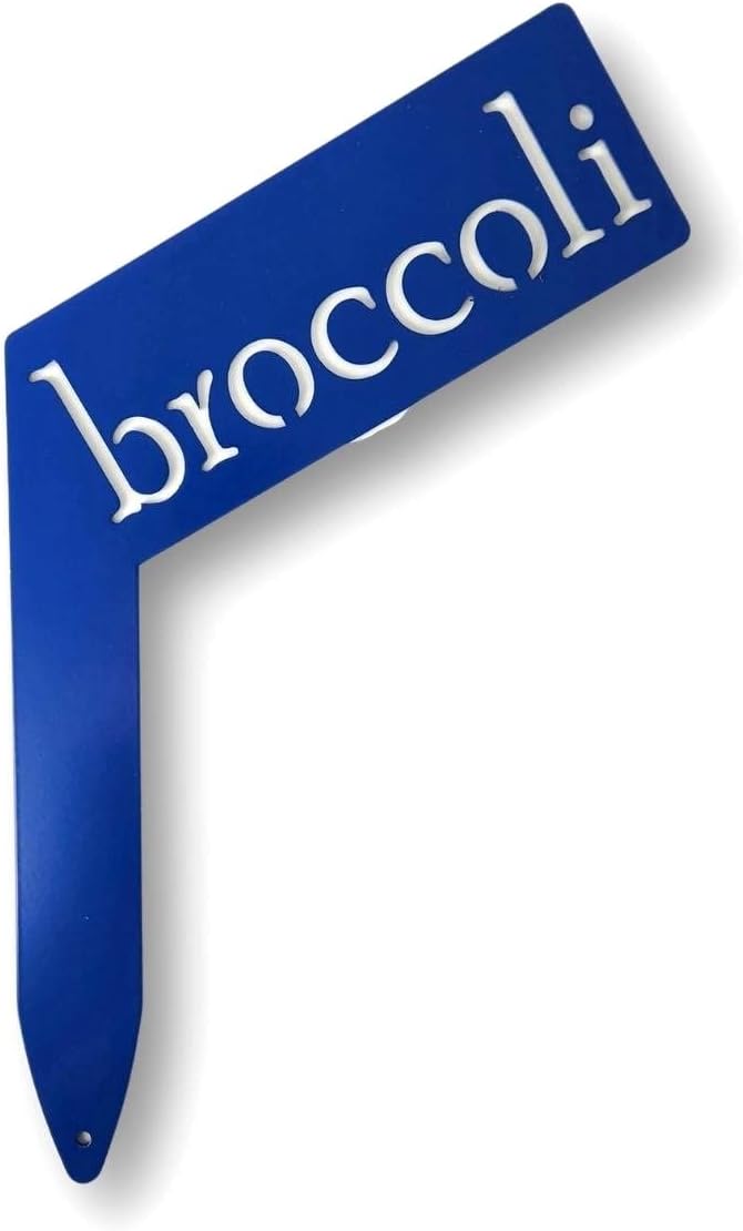Planter Size Small Metal Garden Plant Vegetable Flower or Herb Markers 13.5 Inches Tall (broccoli, Blue)