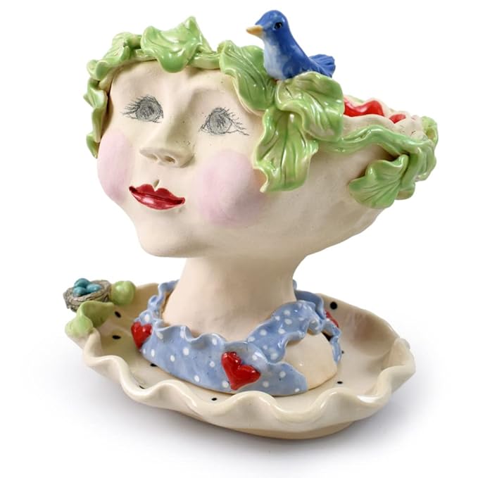 Modern Artisans Victorian Lovelies Sculpted Indoor Head Planter: Fetching Flora Version, 7.5", Handmade in The USA