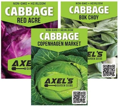 Cabbage Seeds for Planting - Plant & Grow Heirloom Cabbage Varieties Home Outdoor Garden – Easy Grow Planting Packet Instructions Included, Great Gardening Gift – 5 Packets of Each Variety