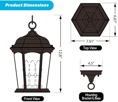 Euri Lighting EHL-130W-MD, Flickering Flame Hanging Lantern, Water Glass, with Integrated Security Light (3000K), Wall Switch Selectable Function, Water Glass, Oil Rubbed Bronze Housing