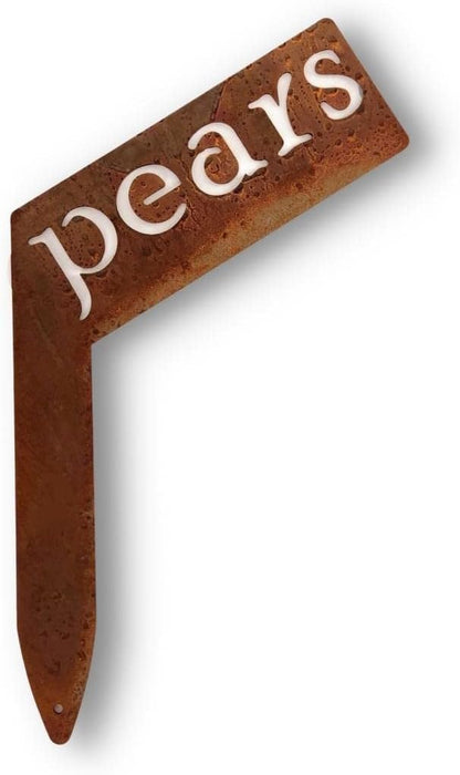 Planter Size Small Metal Garden Plant Vegetable Flower or Herb Markers 13.5 Inches Tall (pears, Naturally Rusted)