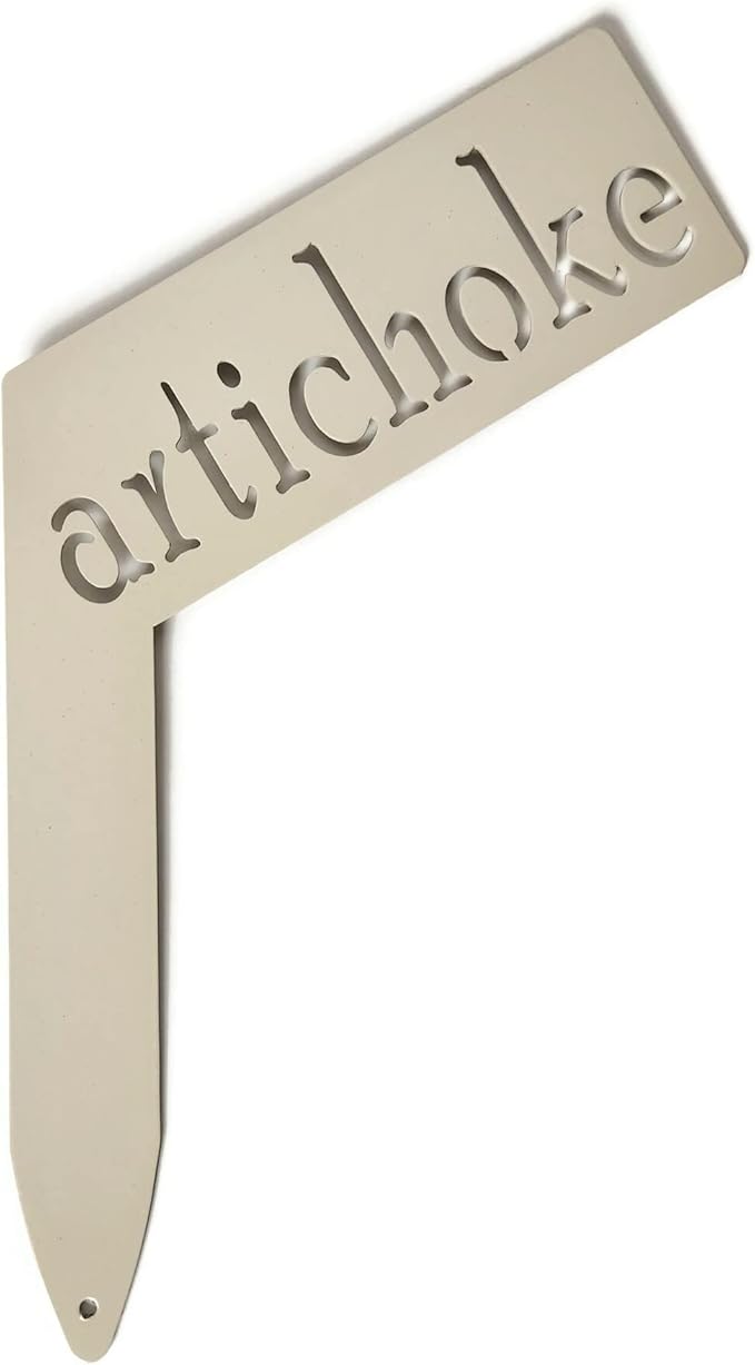 Planter Size Small Metal Garden Plant Vegetable Flower or Herb Markers 13.5 Inches Tall (artichoke, Cream)
