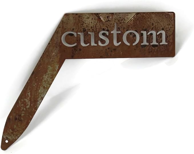 Planter Size Small Metal Garden Plant Vegetable Flower or Herb Markers 13.5 Inches Tall (Custom Text, Naturally Rusted)