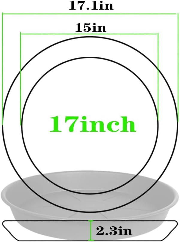 2 Pack of Plant Saucer Tray 17 inch, Heavy Duty Plastic Pot Plant Drip Trays Saucers for Indoors Outdoor, Plant Water Tray for Planters 15-17" (17", Black)