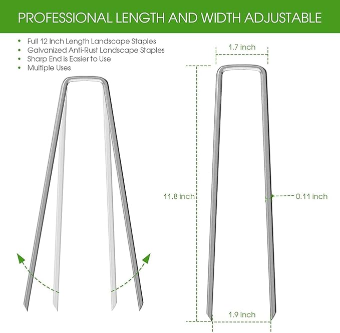 12 Inch Garden Landscape Staples Stakes, 26 Pcs Galvanized Garden Stakes Heavy Duty Metal Ground Stakes for Securing Lawn Fabric
