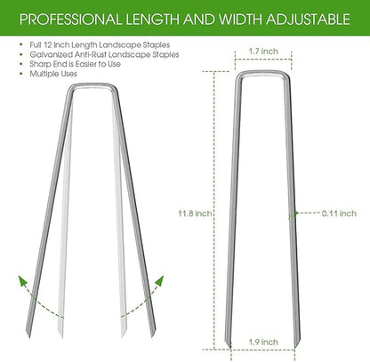 12 Inch Garden Landscape Staples Stakes, 26 Pcs Galvanized Garden Stakes Heavy Duty Metal Ground Stakes for Securing Lawn Fabric